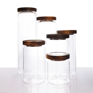 Grand pot de conservation alimentaire en verre grande capacité, transparent, pour céréales, avec couvercle en <span class=keywords><strong>bois</strong></span> d'acacia - Product Image 1