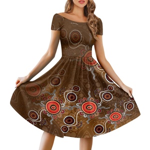 Ropa de envío directo para <span class=keywords><strong>mujer</strong></span>, diseño <span class=keywords><strong>aborigen</strong></span> tribal <span class=keywords><strong>australiano</strong></span> personalizado, Vestido de manga corta con un hombro a la moda, estampado a pedido - Product Image 3