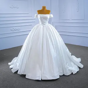 Western Bride Strapless Neckline with Straps Ruched Bodice Empire Waist White Ball Gown Bridal Dresses