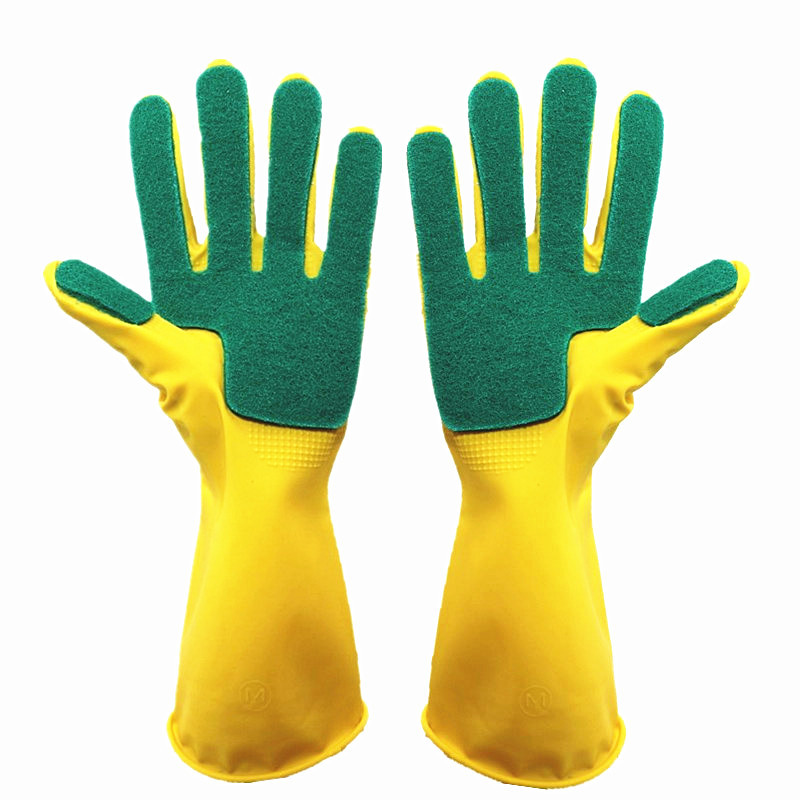 Перчатки резиновые для мытья посуды, креативные водонепроницаемые бытовые, с чистящей губкой