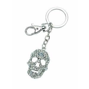 Porte-clés tête de mort en cristal avec strass, chaîne et fermoir en métal argenté, accessoire de mode pour femmes et hommes - Product Image 1