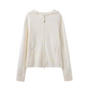 Otoño nuevo estilo 100% lana <span class=keywords><strong>fina</strong></span> <span class=keywords><strong>mujer</strong></span> <span class=keywords><strong>cremallera</strong></span> gorra <span class=keywords><strong>fina</strong></span> suéter Casual <span class=keywords><strong>sudadera</strong></span> de punto con capucha venta directa de fábrica - Product Image 5