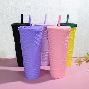 Gobelet double paroi sans BPA de 24 oz, motif diamant scintillant, design Durian et Ananas, noir coloré, avec couvercle et paille - Product Image 3