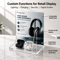 Support d'affichage personnalisable en acrylique transparent de qualité supérieure pour casques et écouteurs TWS, avec affichage double produit et poster rétroéclairé