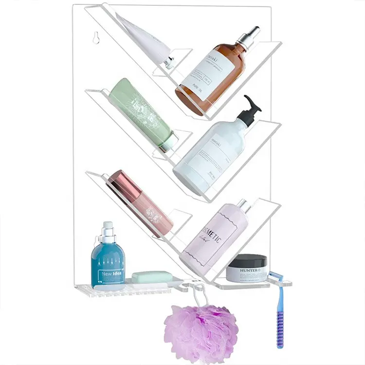 New Arrival Bathroom Shower Caddy Shelf Home Storage Organization Wall Mounted Acrylic Storage Holder Rack