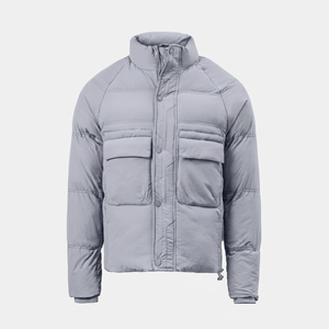 Chaqueta acolchada gris para hombre con cuello alto, cierre de botones y bolsillos frontales, abrigo informal de invierno a prueba de viento - Product Image 1