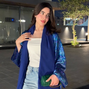 Hafizah Nuevo Cárdigan Holgado Azul con Estampado Étnico y Bufanda a Juego, Atuendo Casual de <span class=keywords><strong>Calle</strong></span> para Mujeres Musulmanas, Venta al por Mayor - Product Image 3