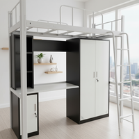 Lit de dortoir Queen moderne et robuste avec escalier, armoire de rangement et bureau, idéal pour les hôpitaux
