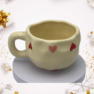Tasses à thé et soucoupes en céramique turque de 280 ml (9 oz) avec impression de cœur irrégulière peinte à la main, mignonnes tasses à café - Product Image 6
