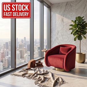 Fauteuil tonneau luxueux en velours <span class=keywords><strong>rouge</strong></span> bordeaux avec rotation à 360° °   Fauteuil pivotant individuel pour salon et chambre à coucher - Product Image 1