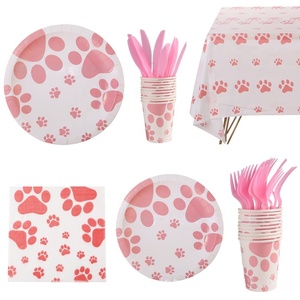 Ensemble de vaisselle en papier pour fête d'anniversaire sur le thème des animaux, de qualité alimentaire HLC, pour filles et garçons, décoration d'anniversaire rose - Product Image 6
