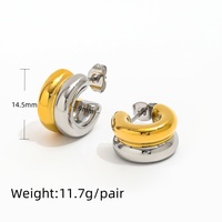 Boucle d'oreille tendance plaquée or 18 carats, or et argent bicolore, double couche, simple, boucle d'oreille en forme de C, bijoux en acier inoxydable, vente en gros