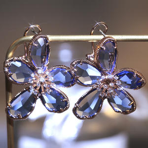 Orecchini Pendenti a Fiore Swarovski con Cristalli Blu, Placcati in Rodio, Gioielli da Festa per Donne, Montatura in Argento 925 - Product Image 5