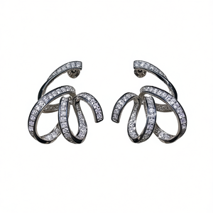 Orecchini a polsino di lusso in oro bianco con strass di cristallo dal design geometrico per donna, gioielli da festa, montatura a canale in argento 925 - Product Image 1