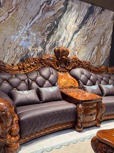 Royal Style European Modern Luxury PU Leather Sectional <b>Sofa</b> <b>Set</b> Customized High-Back Hand-Carved Premium Living Room Furniture - Product Image 6