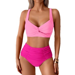 Bikini deux pièces taille haute pour femmes, maillot de bain torsadé à col en V profond pour la natation et les sports nautiques - Product Image 5