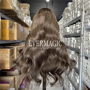 Penjualan Laris Sorotan Coklat 13*6 Renda HD Transparan Digambar Ganda Kutikula Utuh Rambut Manusia Eropa Wig Renda Akar Gelap Depan