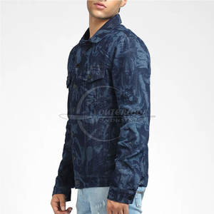 Veste en jean longue et extensible en coton pour hommes, veste en jean d'hiver bleue sur mesure pour hommes, grande taille - Product Image 3