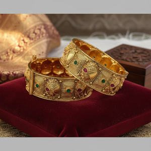 Openable <b>Gold</b> Plated Pota Stone Fine <b>Bangles</b> <b>Set</b> 10581357PGR_2.4 - Product Image 3