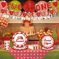 Décorations de fête d'anniversaire sur le thème des fraises modernes d'un an serviettes en papier nappes ensemble de vaisselle bannière de fruits pour bébé