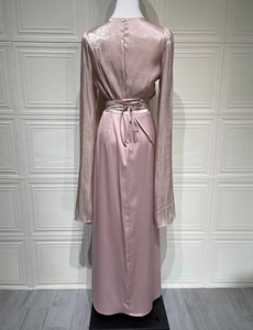 Abito Elegante da Donna con Scollo Rotondo <span class=keywords><strong>Maniche</strong></span> a Pipistrello Stile Musulmano in <span class=keywords><strong>Raso</strong></span> a <span class=keywords><strong>Maniche</strong></span> <span class=keywords><strong>Lunghe</strong></span> Aderente Sexy e Casual - Product Image 5