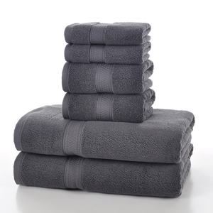 Ensemble de serviettes en coton uni absorbant doux et direct du fabricant, techniques tissées à usage domestique avec motif de couleur unie - Product Image 1