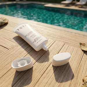 Crème solaire UV Expert Aqua Gel SPF50 50ml, tube super ovale en plastique blanc avec bouchon à vis super ovale, logo estampé à chaud, extrémité ronde - Product Image 3
