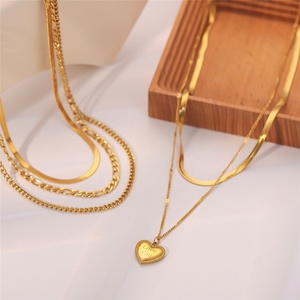 Collana da Donna alla Moda in Metallo Placcato <span class=keywords><strong>Oro</strong></span> 18K, Catena a Più Strati in Acciaio al Titanio, Gioiello Impermeabile - Product Image 2