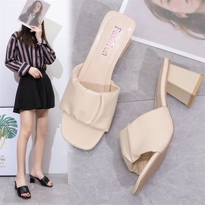 Women's Elegant Korean Style High Heel <b>Sandals</b> Summer Party Fashionable Leather Shoes Open Back PU Featuring Platform Design - Product Image 4