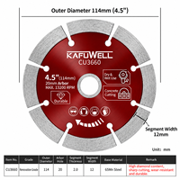 Lame de scie diamantée KAFUWELL CU3659 114 mm pour béton, granit, pierre, coupe humide et sèche, disque de coupe segmenté