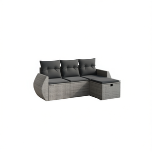 Conjunto de Sofá Modular de Jardín de Ratán Gris, 4 Plazas, con Almacenamiento, Muebles de Exterior, Diseño Contemporáneo - Product Image 1