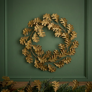 Corona de Hojas de Roble Metálica Rústica, Redonda, Hecha a Mano, Decorativa, con Flores, sin Luces, para Colgar en la Pared en Navidad, Paquete Individual - Product Image 4