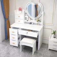 Meuble de salle de bain moderne et tendance avec miroir LED en forme de cœur, en bois massif rose, avec un grand espace de rangement, table de maquillage