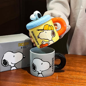 Snoopy Ceramic <b>Mug</b> With Lid Pink Yellow Blue Cartoon Design For Kids Students Gift Cup Single Cup Autumn 2024 - Product Image 2