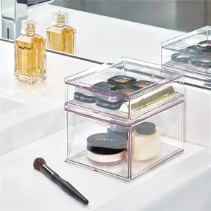 Badkamer Acryl Make-Up Cosmetische Doos Stapelbare Doorzichtige Plastic Opslag Organizer Lade