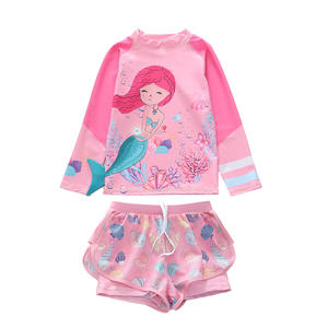 Meisjes Zeemeermin 2 Stuks Badpak Set Lange Mouw Split Badmode + Shorts Cartoon Prints 3-11 Jaar Strand Bikini Badpak Kinderen - Product Image 2