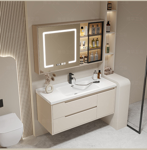 Nórdico simple inteligente madera maciza cerámica un lavabo inodoro baño gabinete conjunto lavabo baño gabinete mesa de lavado - Product Image 2