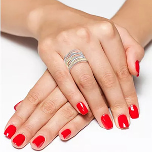 Anello con linea geometrica a tre tonalità per donna, gioielli alla moda con design intarsiato scintillante - Product Image 4