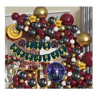 Guirlande de ballons en latex Eid Mubarak, kit d'arche métallique noir et bordeaux de qualité supérieure avec drapeaux islamiques, décoration lune et étoile pour Thanksgiving