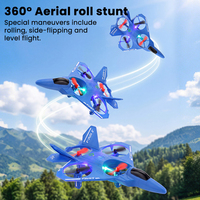 Avion RC bleu avec corps lumineux, lames de rechange, câble USB et télécommande portable pour cadeaux d'enfants et jeux à domicile