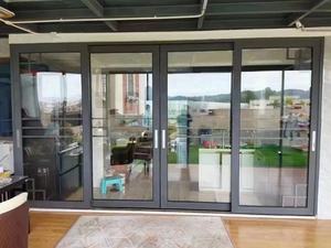 Maison en verre de sécurité bon marché portes coulissantes en verre <span class=keywords><strong>PVC</strong></span> fenêtres d'ouragan porte horizontale fronts en aluminium porte d'entrée - Product Image 2