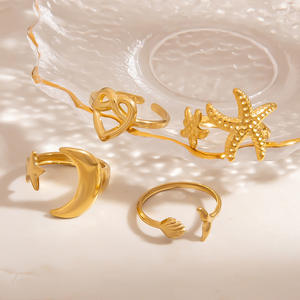 European American Style Starfish Moon Fish Tail <b>Ring</b> 18K Gold Color Titanium Steel Unisex Jewelry Gift - Product Image 1