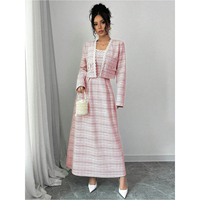 Ensemble tailleur élégant deux pièces en tweed automnal et jupe à détails en dentelle, directement de l'usine, personnalisable avec marque privée, haute qualité