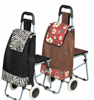 Chariot de courses pliable en métal personnalisable pour l'extérieur, avec siège, pour légumes et courses, vente en gros