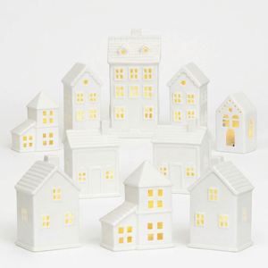 Vente en gros d'ornements de maison en céramique LED, style nordique, lumière de nuit ajourée pour Noël, décoration d'étagère, cadeaux promotionnels - Product Image 1