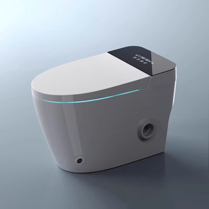 Toilet cerdas terpasang di lantai, Wc Toilet cerdas p-trap operasi otomatis Flush Bon Cau Thong Roy Sensor terbuka otomatis satu bagian Bidet pintar - Product Image 1