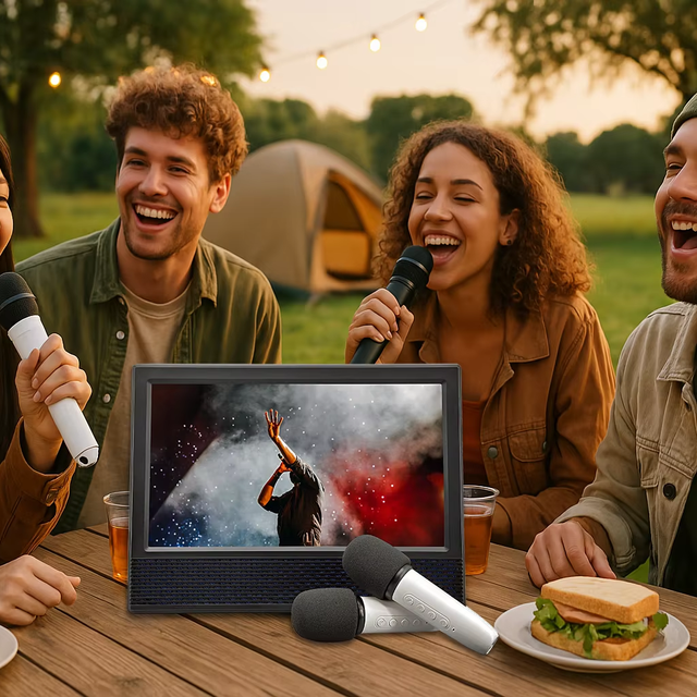 14 Inch Battery-Powered Karaoke TV for RV Beach Backyard Supports HD-IN All-in-One Karaoke Machine with Screen