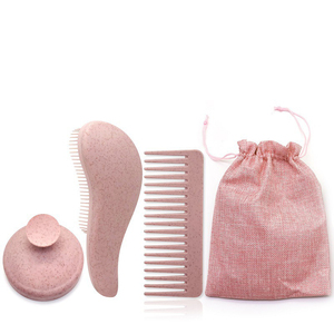 Factory Hot-selling <b>Detangling</b> Hair <b>Brush</b> Eco-friendly Wheat Straw Matt Detanging Scalp Massager Hair <b>Brush</b> Set 3 Straw Handle - Product Image 6