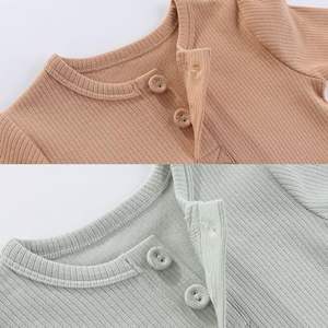 ชุดบอดี้สูทเด็กแรกเกิดแบบยูนิเซ็กซ์ ผ้าริบเนื้อนุ่ม สีพื้น ผ้าถัก ชุดเสื้อผ้าเด็กอ่อนสำหรับฤดูร้อน 0-12 <span class=keywords><strong>เดือน</strong></span> ติดกระดุม - Product Image 3