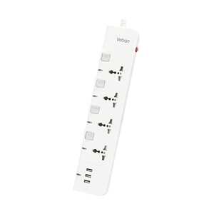 Tira de alimentación universal de 4 salidas, 3 puertos USB con interruptor separado de seguridad para niños, luz indicadora, protección contra sobrecarga - Product Image 1